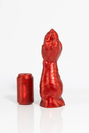 A product photo of a red dragon claw dildo in medium size.