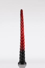 A red and black Deep dildo. 