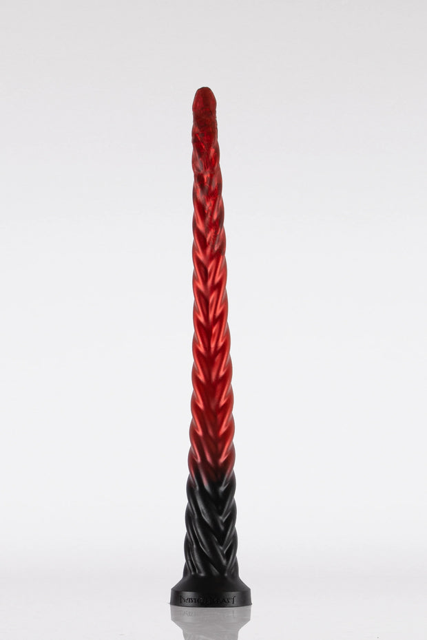 A red and black Deep dildo. 