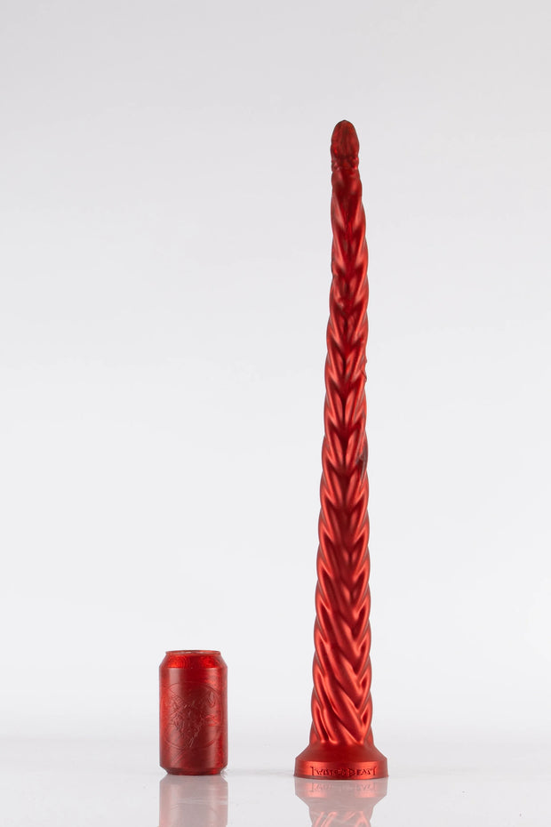 A large deep dildo by Twisted Beast in Red.