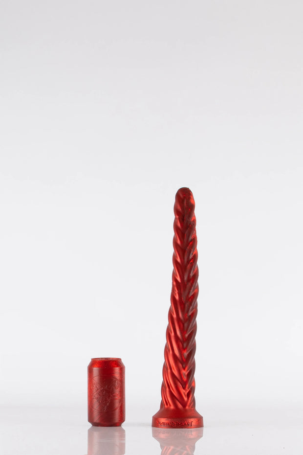 A medium-sized deep dildo in red.