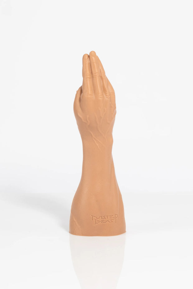 A product photo of a fist dildo from the back.