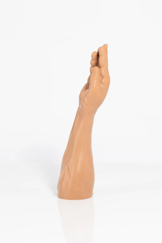 A product photo of a fist dildo taken directly from the side.