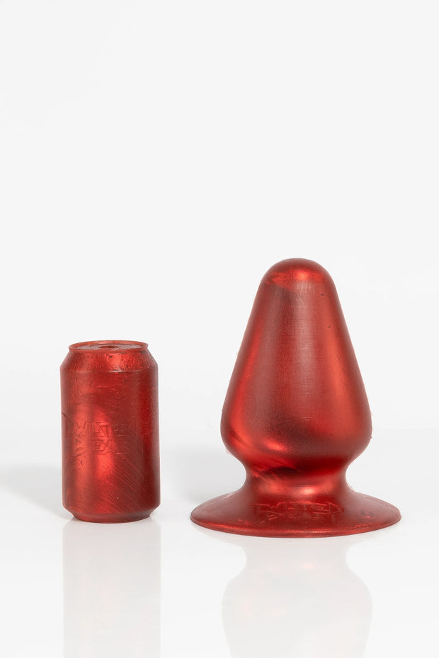 A red XL-sized anal butt plug.