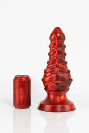 A product photo of an XXL red tentacle butt plug by Twisted Beast.