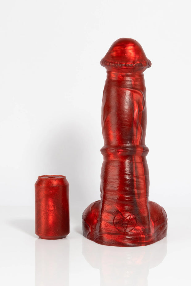 A product photo of an XL Pegasus dildo in red.